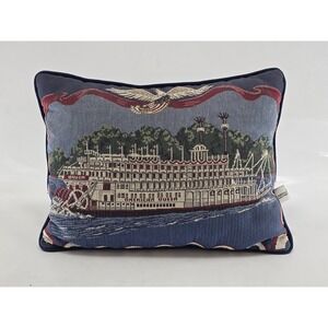 VTG Riverdale Needlepoint Tapestry Throw Pillow Nautical American Queen July 4th